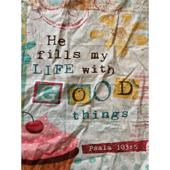 Decorative Cotton Tea Towel With Psalm 103:5 Quote & Cupcake Design Multicolor K - Picture 5 of 6